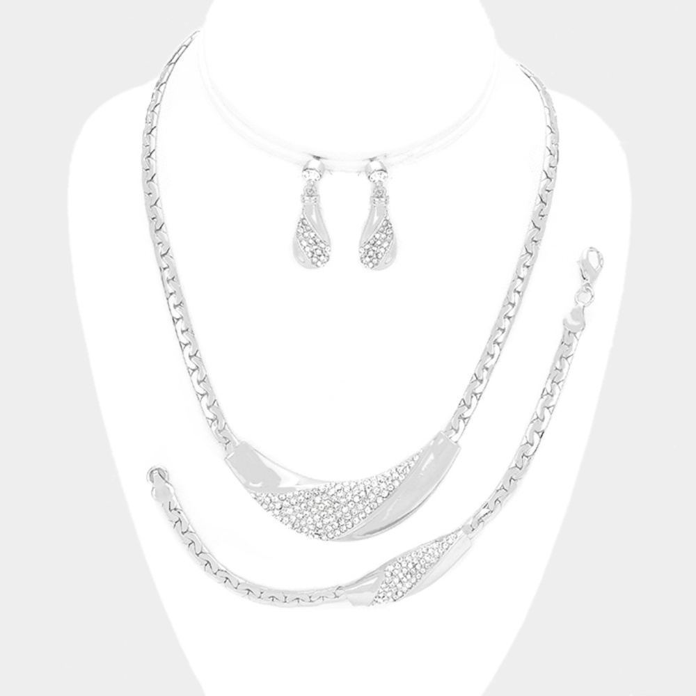 3-pcs Pave Metal Necklace Jewelry Set